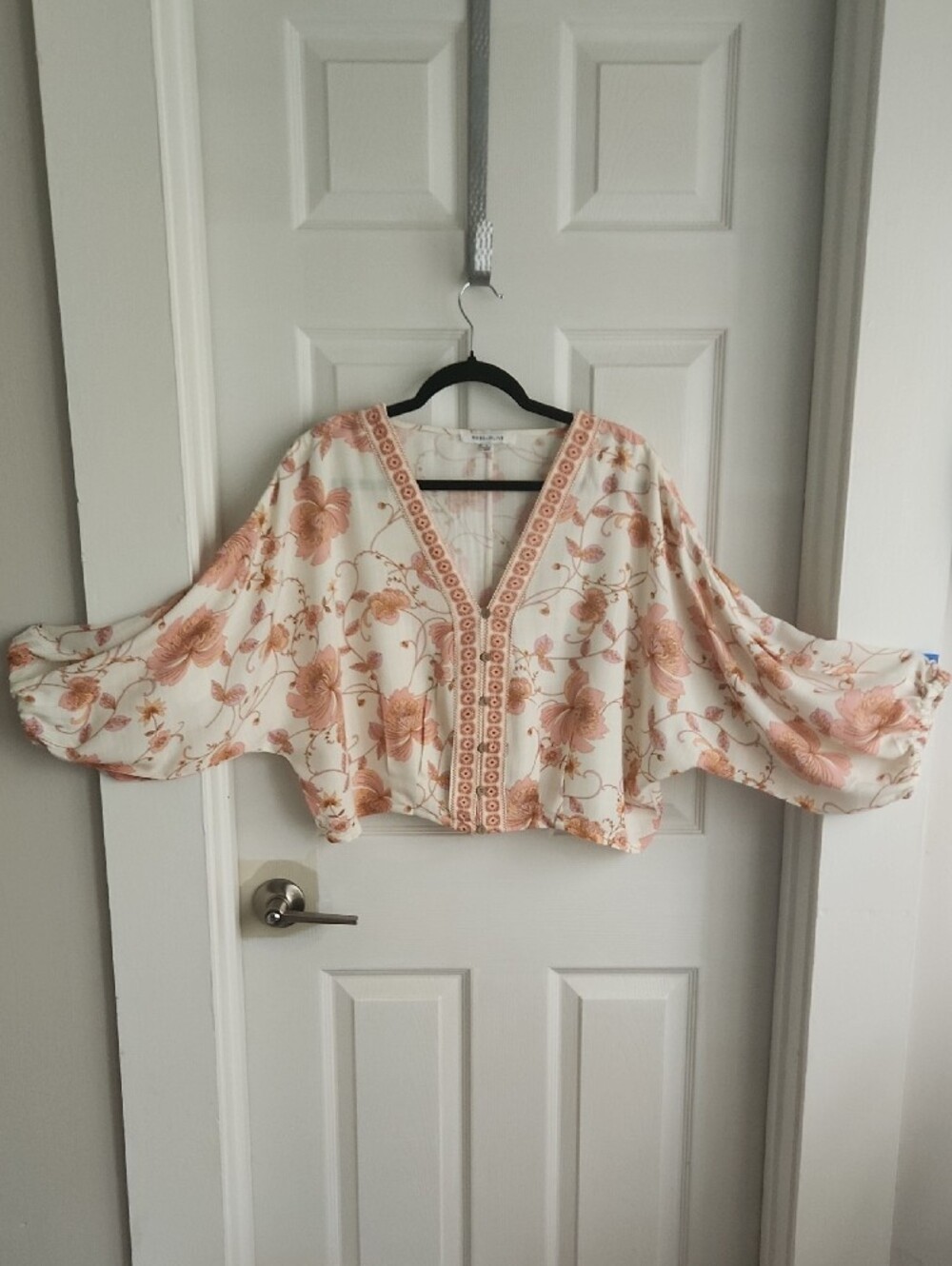 Rose & Olive Cream Blouse with Pink & Peach Floral Print - Picture 3 of 7